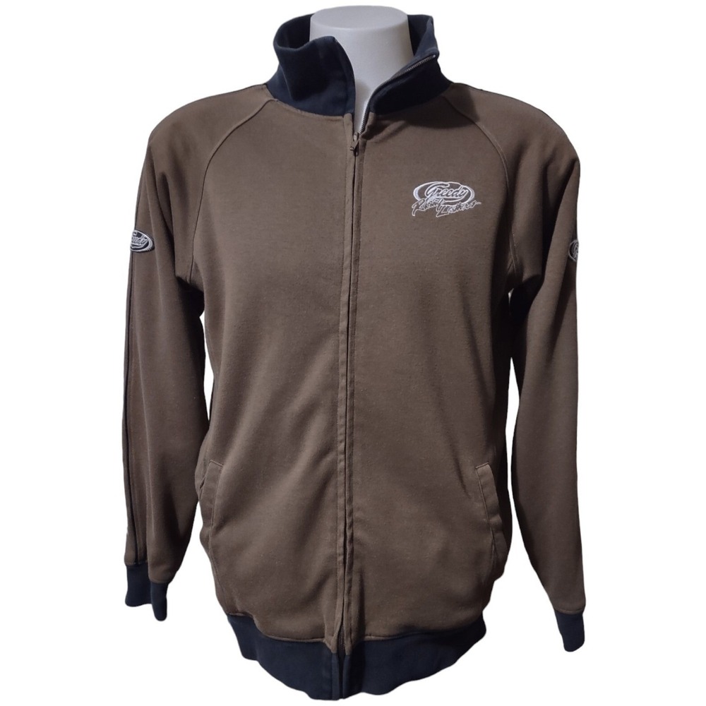 Greedy Motorcycles Jacket  Men's Large Embroidered‎ Logo Pockets Motocross Brown